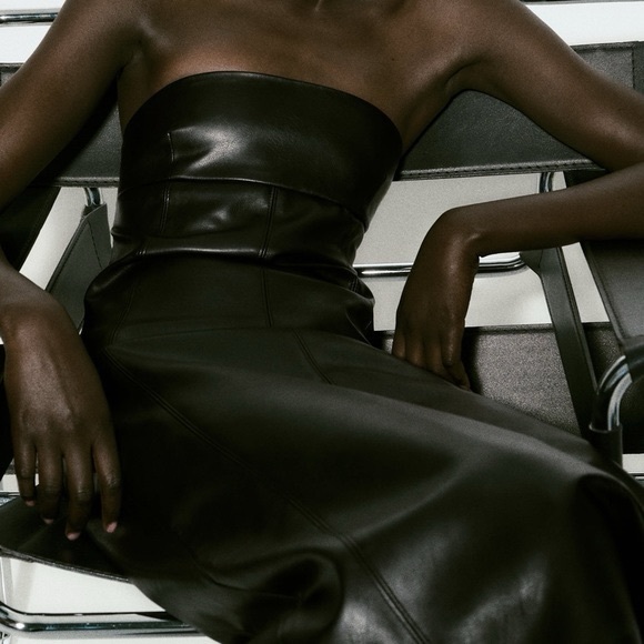 ZARA ~ Strapless Faux Leather Dress - Picture 3 of 12